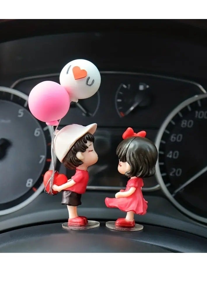 Lovely Car Couple Car Ornament Car Interior Center Console Decoration, Cute Couple Car Dashboard Decor, Cartoon Car Dashboard Decorations with Balloon Car Fashion - Image 3