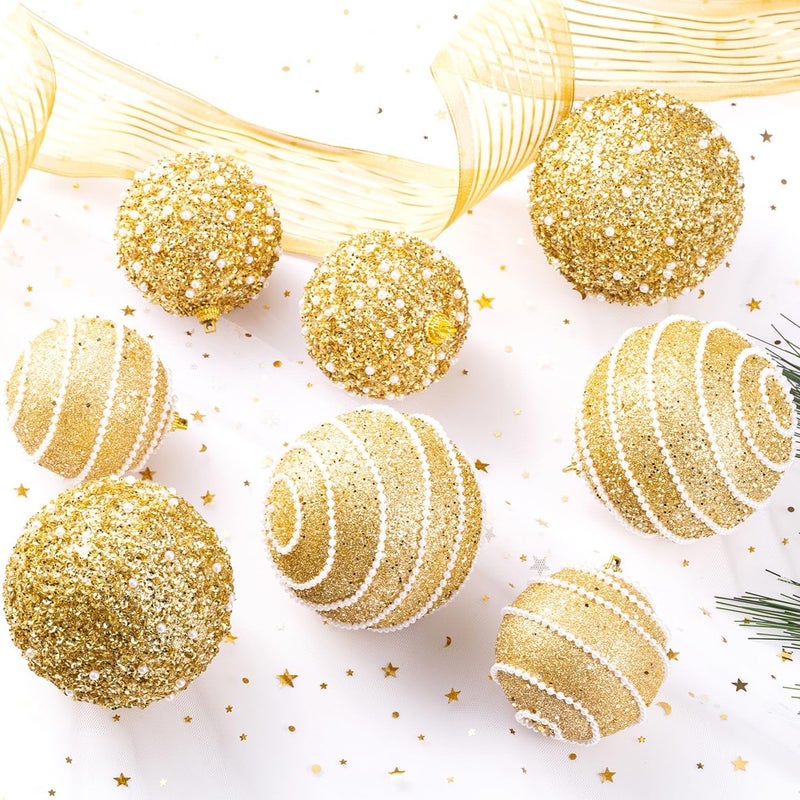 Munansli Gold Christmas Ball Ornaments, Christmas Ball Decorations Shatterproof Plastic Hanging Pearl Balls for Holiday Party(70mm/2.76", 12ct) - Image 5