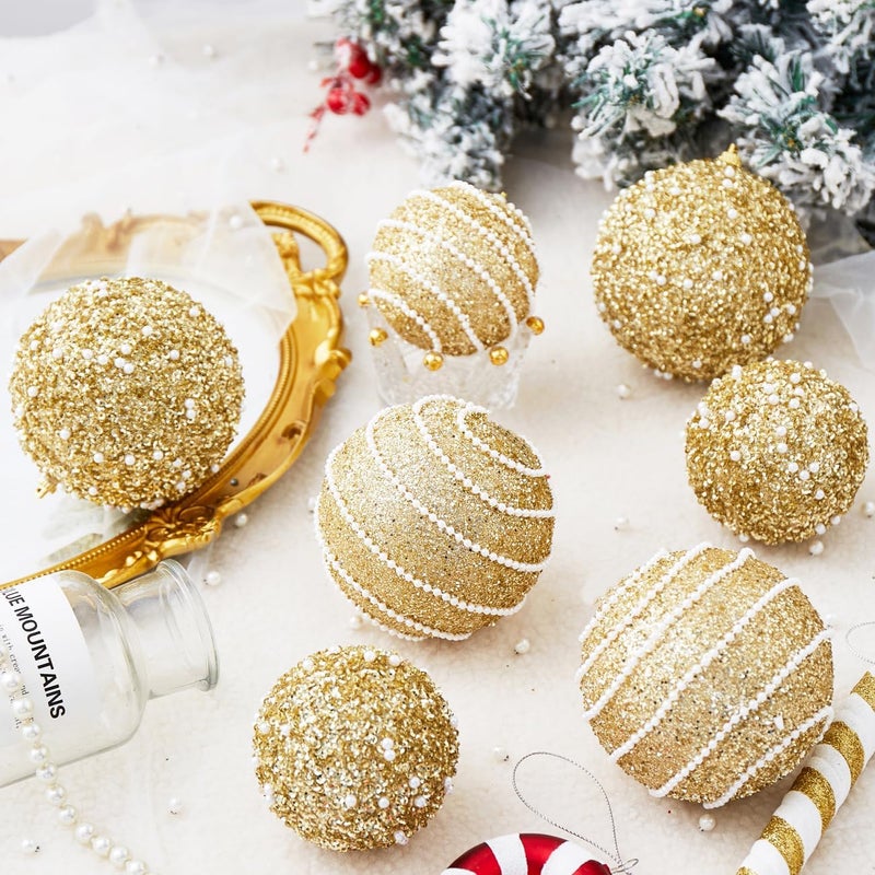 Munansli Gold Christmas Ball Ornaments, Christmas Ball Decorations Shatterproof Plastic Hanging Pearl Balls for Holiday Party(70mm/2.76", 12ct) - Image 2