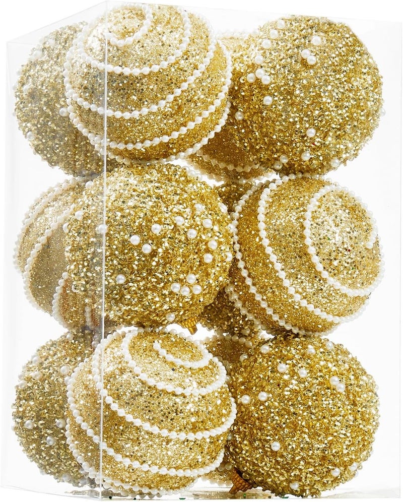 Munansli Gold Christmas Ball Ornaments, Christmas Ball Decorations Shatterproof Plastic Hanging Pearl Balls for Holiday Party(70mm/2.76", 12ct) - Image 1