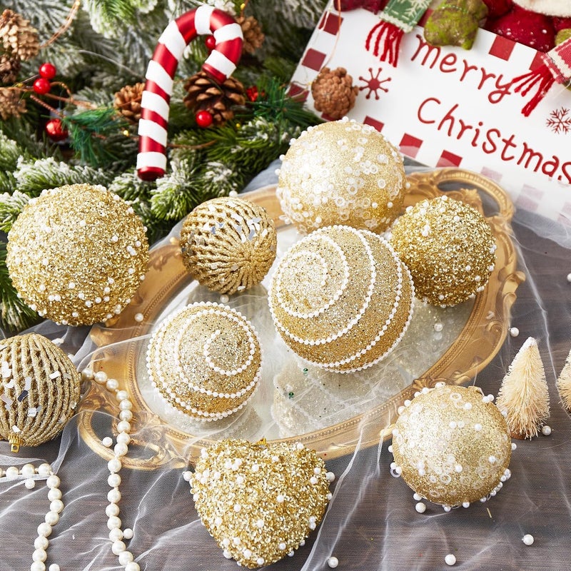 Munansli Gold Christmas Ball Ornaments, Christmas Ball Decorations Shatterproof Plastic Hanging Pearl Balls for Holiday Party(70mm/2.76", 12ct) - Image 3
