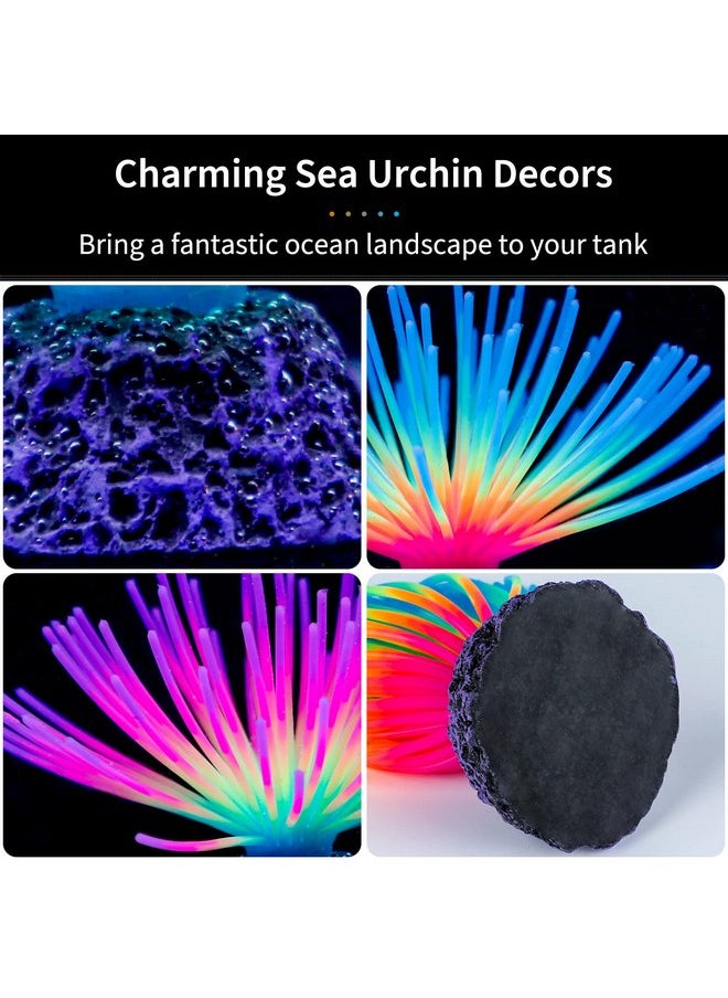 Uniclife Uniclife Aquarium Imitative Rainbow and Iridescent Blue Sea Urchin Balls Artificial Silicone Ornament Set with Glowing Effect for Fish Tank Landscape Decoration  - Image 1
