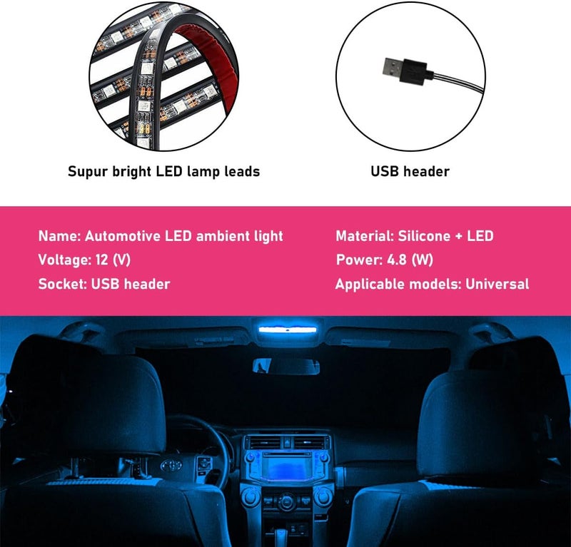 Sylvil شريط إضاءة LED للسيارة، 24 لمبة RGB نيون لأجواء داخلية، إضاءة ليلية محيطة أسفل لوحة القيادة 12 فولت، مصباح زخرفي داخلي للسيارة بمنفذ USB، ملحقات سيارة عالمية (أزرق جليدي) - Image 3