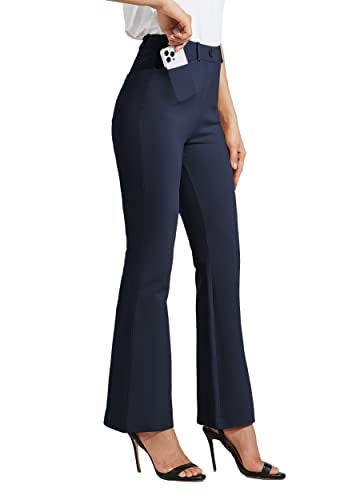 Willit 30" Women's Yoga Dress Pants Bootcut Stretch Work Slacks Office Business Casual Pants Belt Loops 4 Pockets Regular Navy Blue L - Image 1