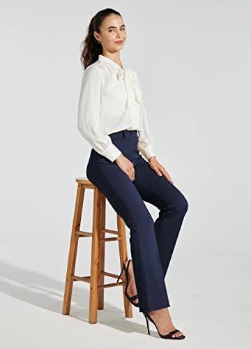 Willit 30" Women's Yoga Dress Pants Bootcut Stretch Work Slacks Office Business Casual Pants Belt Loops 4 Pockets Regular Navy Blue L - Image 3
