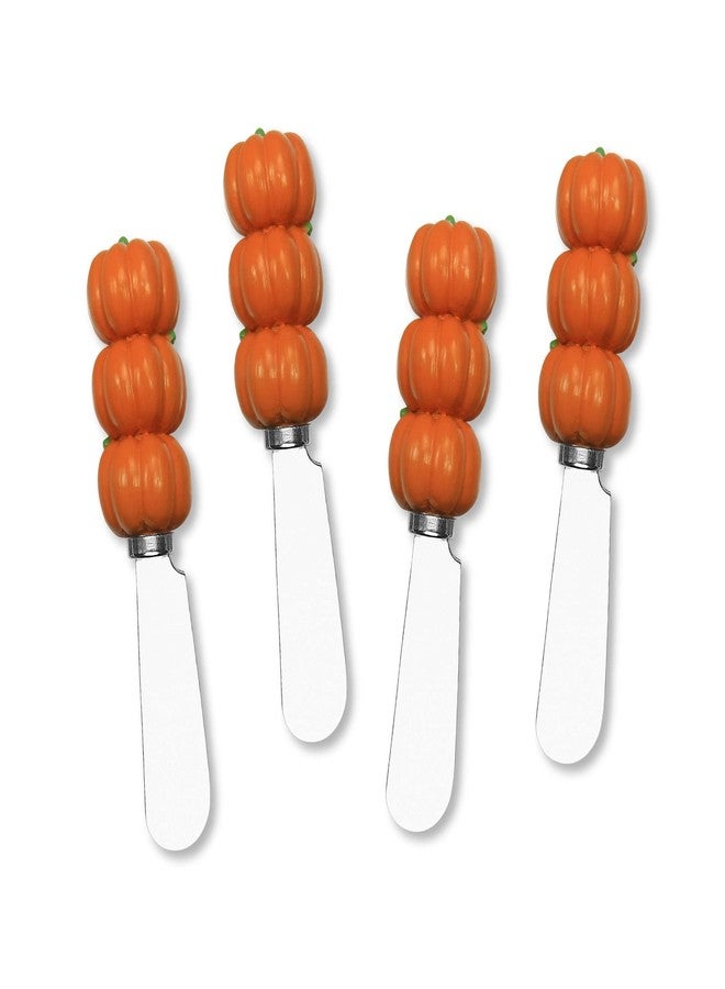 UP UPware Pumpkin Cheese Spreaders, Hand-Painted Resin Handles with Stainless Steel Blades for Spreading Cream Cheese, Butter, Jam, or Sandwich, Set of 4 - Image 1