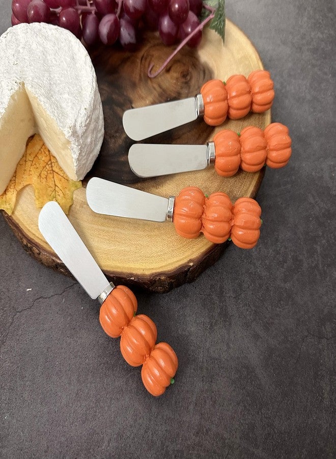 UP UPware Pumpkin Cheese Spreaders, Hand-Painted Resin Handles with Stainless Steel Blades for Spreading Cream Cheese, Butter, Jam, or Sandwich, Set of 4 - Image 3