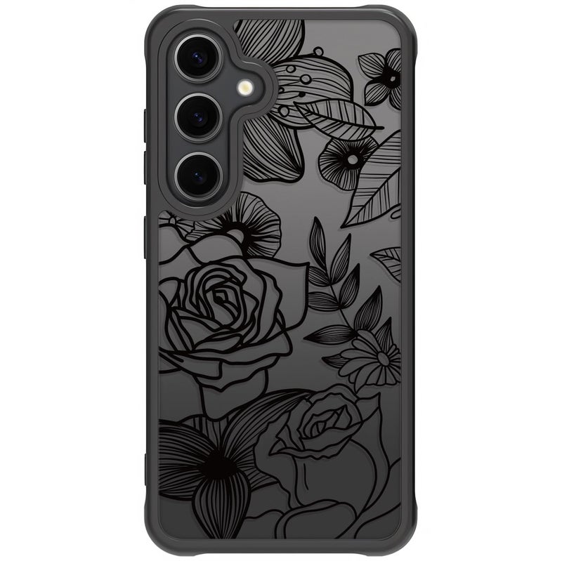 Dumkery Cute Case Compatible with Samsung Galaxy S24 Plus Case, Aesthetic Black Line Art Floral Rose Pattern Print, Slim Fit PC and TPU Full Protection Shockproof Cases Cover Skin for Girls Women - Image 1