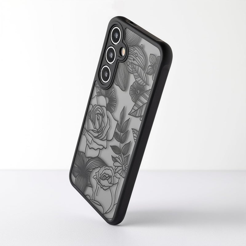 Dumkery Cute Case Compatible with Samsung Galaxy S24 Plus Case, Aesthetic Black Line Art Floral Rose Pattern Print, Slim Fit PC and TPU Full Protection Shockproof Cases Cover Skin for Girls Women - Image 5
