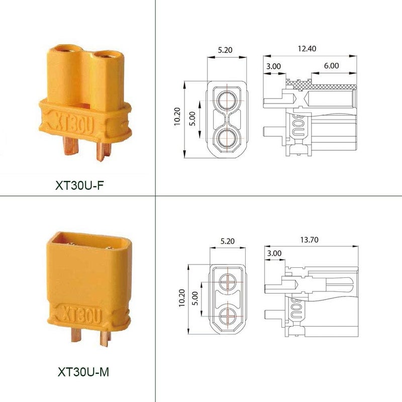 FLY RC 20 Pairs Amass XT30U (XT30 Upgrade) Male Female Bullet Connectors Power Plugs for RC Lipo Battery - Image 2