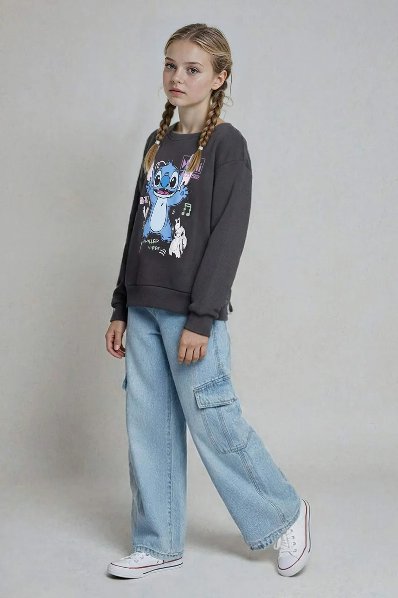 DeFacto Girl Disney Lilo &amp; Stitch Relax Fit Crew Neck Sweatshirt