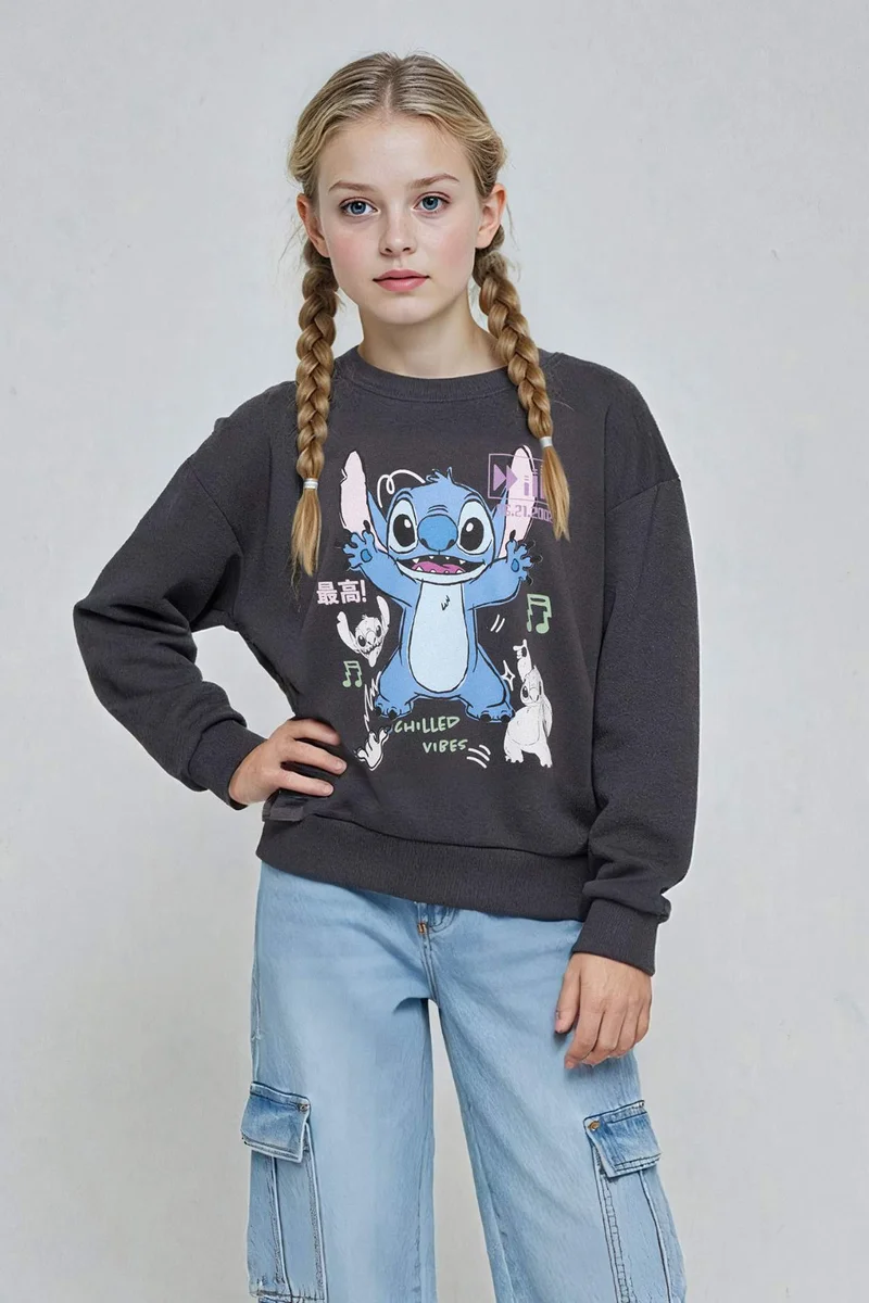 DeFacto Girl Disney Lilo &amp; Stitch Relax Fit Crew Neck Sweatshirt