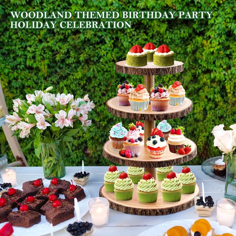 GrnVibe Cupcake Stand Wood Dessert Stands 4 Tier Cupcake Tower Large Cupcake Display Stand Rustic Cupcake Tier Stand for Woodland Baby Shower Decorations/Wedding/Birthday/Party/Farmhouse Decor - Image 3