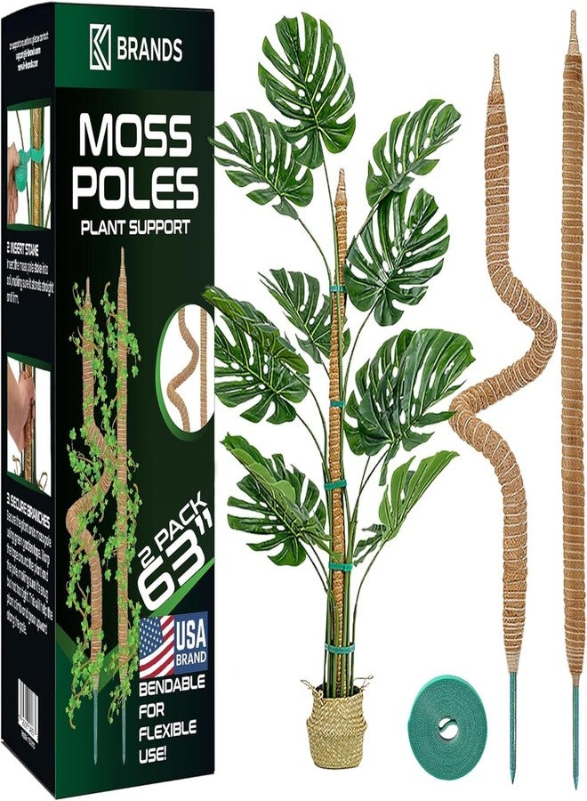 K-Brands 2 Pack Moss Pole - 63'' Monstera Plant Support - Moss Poles for Climbing Plants Monstera - Bendable Plant Pole Plant Sticks Support - Plant Stakes kit for Indoor Plants… - Image 1