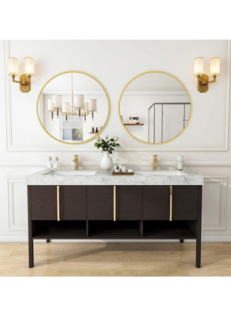 LEXIN Round Mirror, Golden Metal Frame Wall Mounted Round Mirror, Wall Mirror for Entryway, Bathroom, Dressing Table, Living Room(Golden)  - Image 2