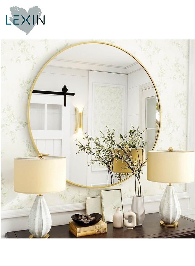 LEXIN Round Mirror, Golden Metal Frame Wall Mounted Round Mirror, Wall Mirror for Entryway, Bathroom, Dressing Table, Living Room(Golden)  - Image 1