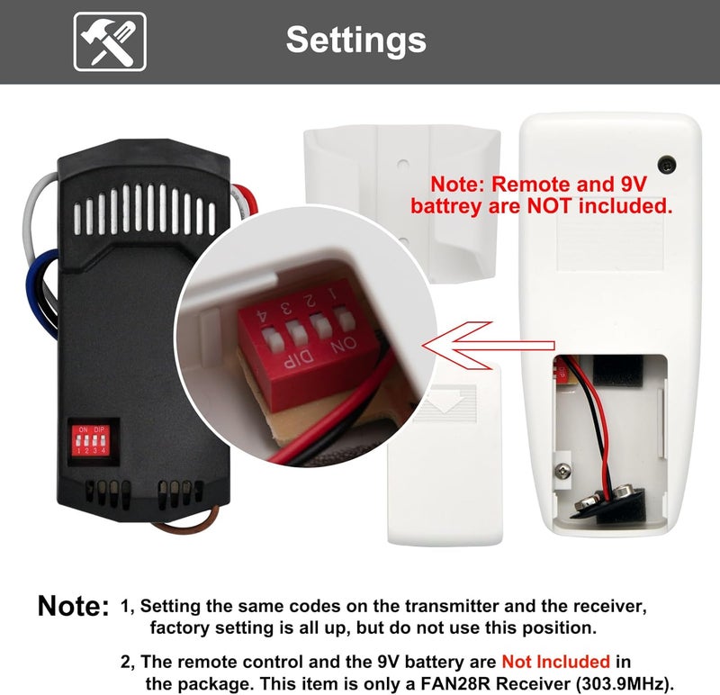 CENMING FAN28R Ceiling Fan Remote Control Receiver 240w 303.9MHz 5-Wires Replace for FAN18R 18R 28R, for Harbor Breeze Hampton Bay Receiver That Used Fan-HD 53T 35T1 Remote (Receiver Only) - Image 4