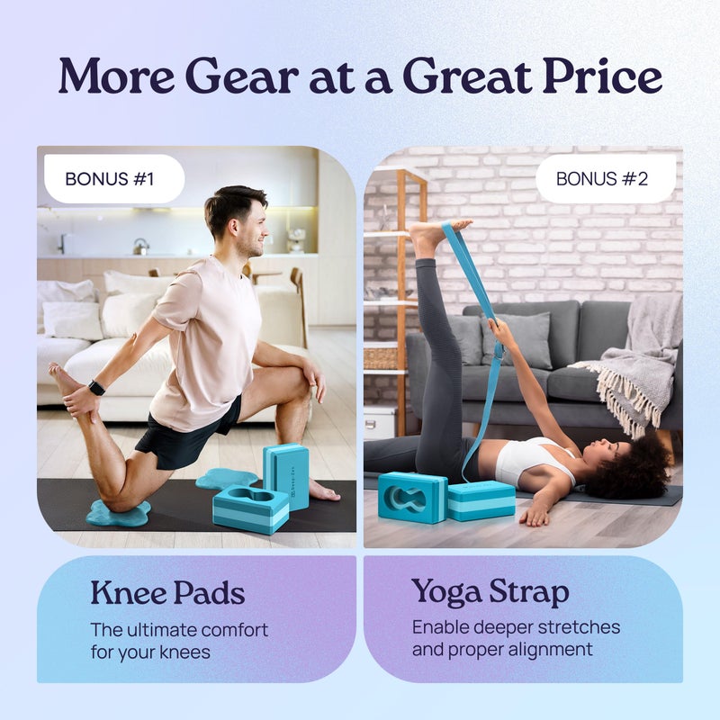 Deep-ZenÂ® Yoga Blocks Wrist Support; Yoga Blocks 2 Pack with Knee Pads and Strap to Put Less Weight on Wrists; Durable, Versatile Yoga Brick Exercise Block Set, Blocks Yoga (Blue) - Image 3