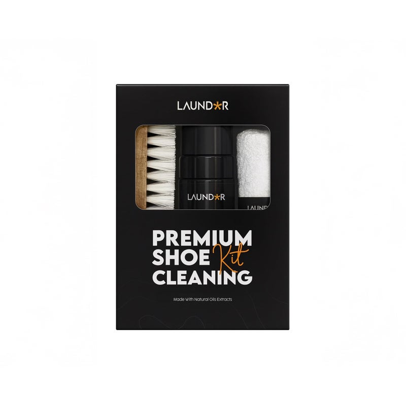 LAUNDOR Premium Shoe Cleaning Kit – Foam Cleaner 150ml + Medium Bristle Brush + Microfiber Towel | Natural Oil Extracts, No Chemicals, Safe for Sneakers, Leather & Canvas - Image 1