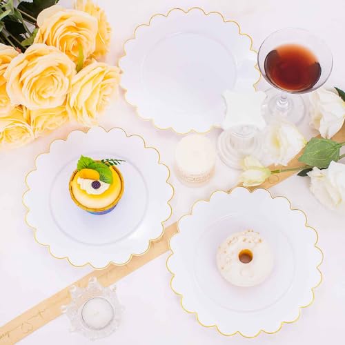 supernal 100PCS Gold Scalloped Plastic Plates -White and Gold Disposable Plates for Party Wedding -Include 50PCS 10.25inch Dinner Plate,50PCS 7.5inch Gold Dessert/Salad Plate for Birthday - Image 5