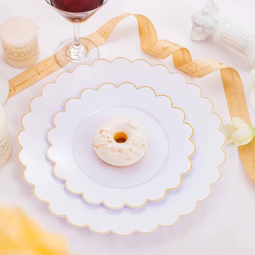 supernal 100PCS Gold Scalloped Plastic Plates -White and Gold Disposable Plates for Party Wedding -Include 50PCS 10.25inch Dinner Plate,50PCS 7.5inch Gold Dessert/Salad Plate for Birthday - Image 4