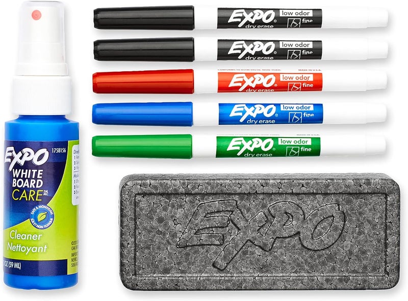 Expo Low Odor Dry Erase Marker Set With White Board Eraser And Cleaner Fine Tip Dry Erase Markers Assorted Colors, 7 Piece Set With Whiteboard Cleaner - Image 2