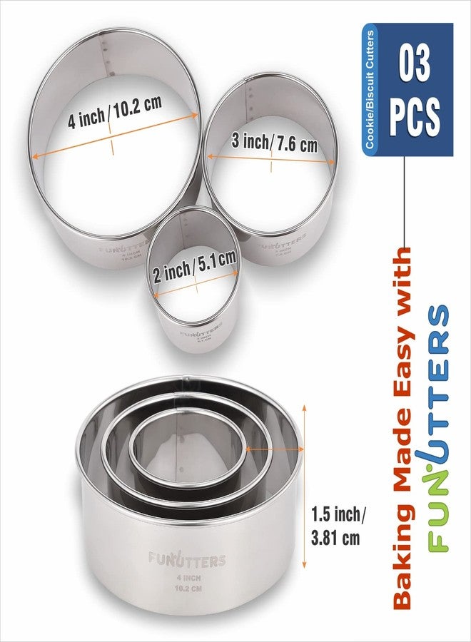 FUNUTTERS Cookie Cutter Set, 3 Pc Kit, Measuring 2'', 3'', and 4'', Round Metal Baking Rings for Pastry, Biscuits, and Dough Cutting, Heavy Duty and Reusable, Multiple Sizes - Image 2