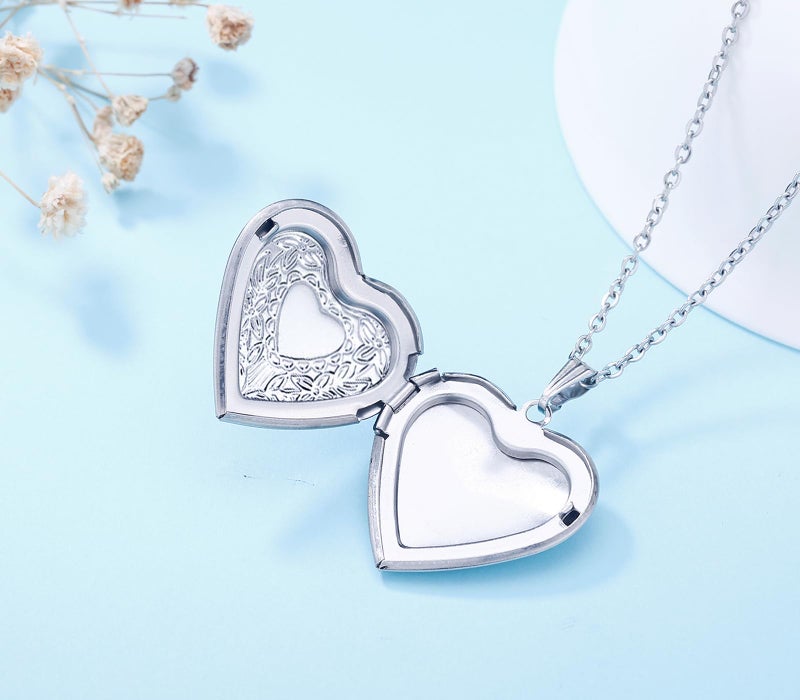 Hutou Locket Necklace Holds Pictures Alphabet Initial Letter Love Heart Lockets Photo Memory Locket Necklaces Silver A - Image 4