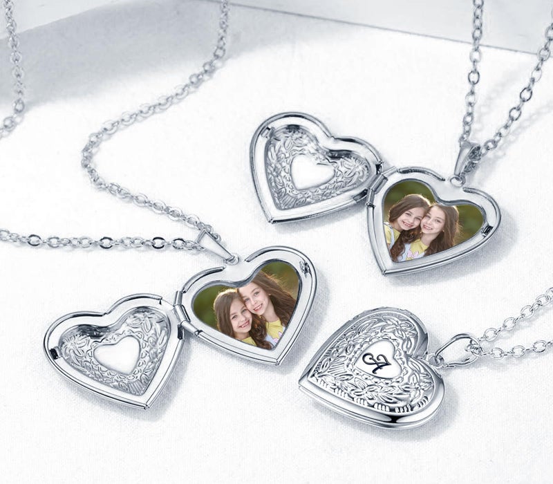 Hutou Locket Necklace Holds Pictures Alphabet Initial Letter Love Heart Lockets Photo Memory Locket Necklaces Silver A - Image 5