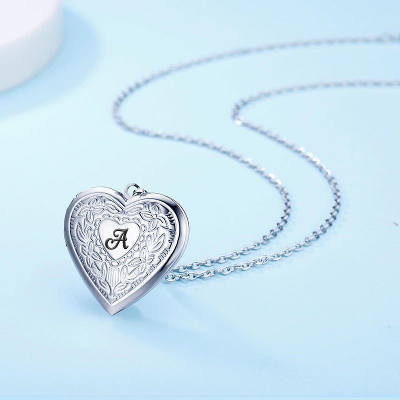 Hutou Locket Necklace Holds Pictures Alphabet Initial Letter Love Heart Lockets Photo Memory Locket Necklaces Silver A - Image 2