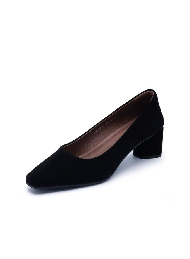 Satchi Women's Elegant Lambskin Low-cut Pumps Spring New Chunky Heel Professional Commuter Mom Shoes