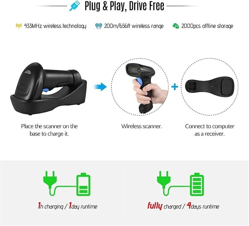 Barcode Scanner Bar Code Scanner Handheld Wireless 1D 2D Auto Image Barcode Scanner (Size : 17.1x9.7x7.1cm) for Supermarket, Convenience Store, Warehouse - Image 5