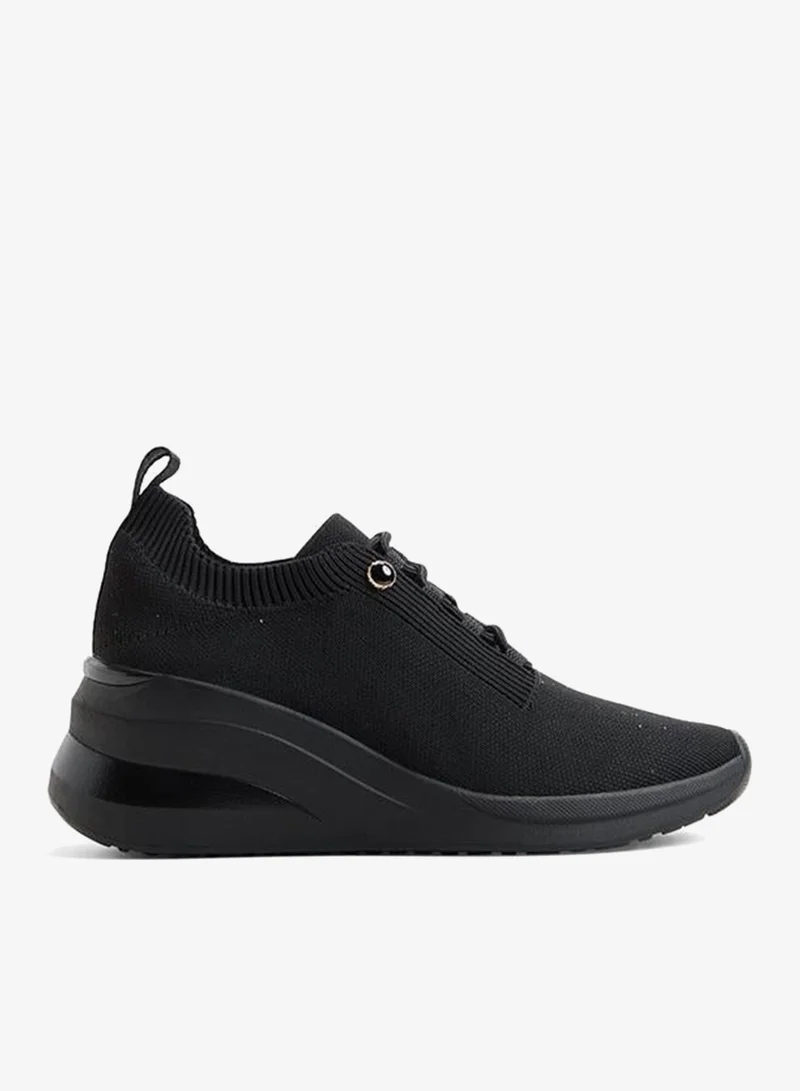 Iboni Ladies Black Wedge Sneakers