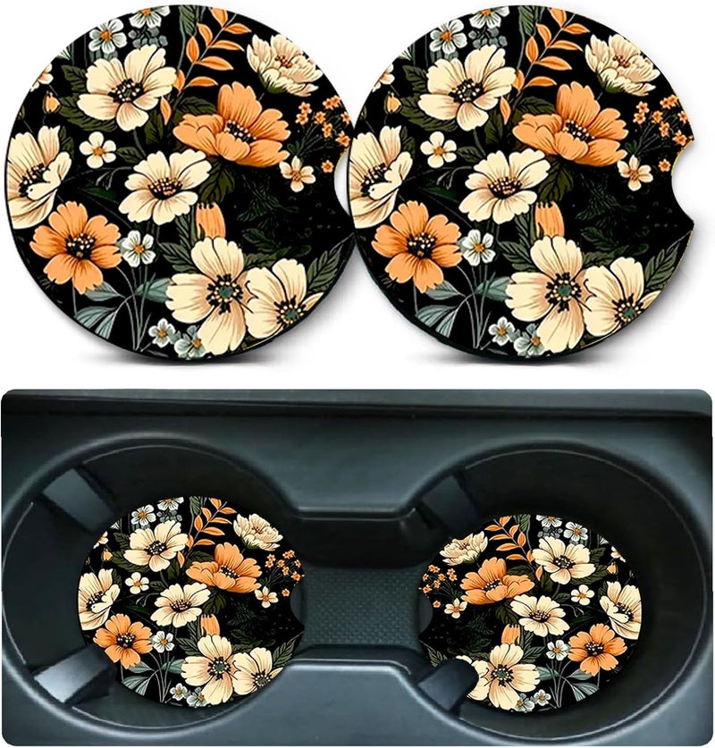 Ldntly Car Coasters for Cup Holders,2 Pack Flowers Car Coasters,2.75" Universal Size Anti Slip Rubber Mat,Automotive Cup Holder Decal Decor Accessories,Rubber Car Cup Mat for Women,Men,Mom - Image 1