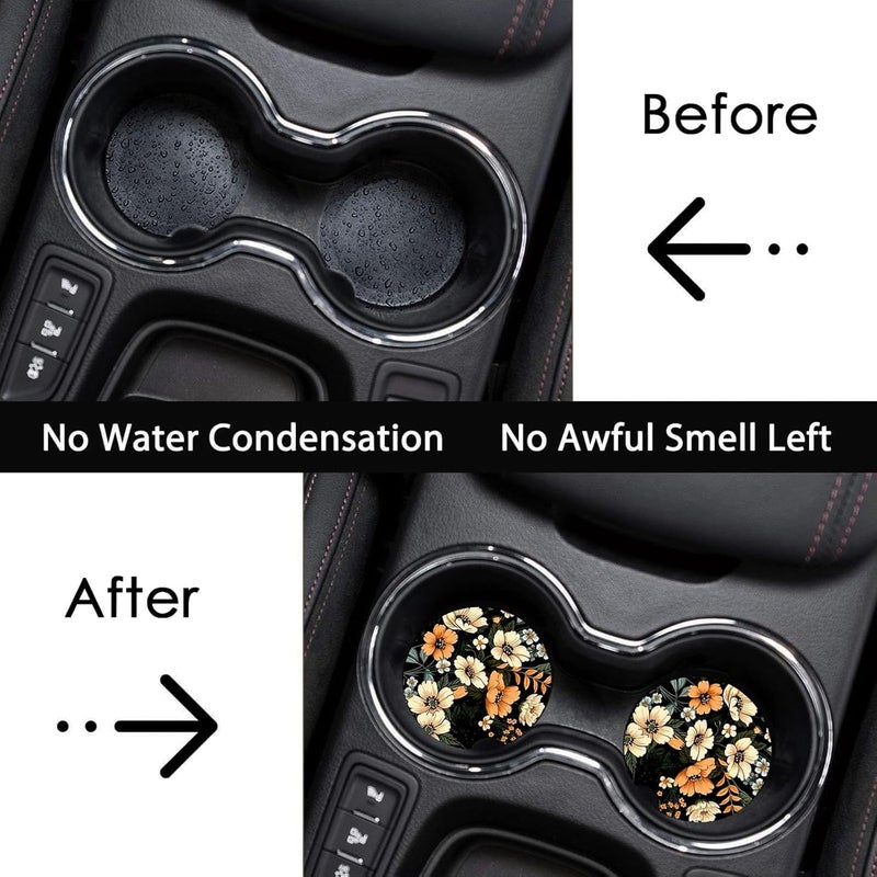 Ldntly Car Coasters for Cup Holders,2 Pack Flowers Car Coasters,2.75" Universal Size Anti Slip Rubber Mat,Automotive Cup Holder Decal Decor Accessories,Rubber Car Cup Mat for Women,Men,Mom - Image 3