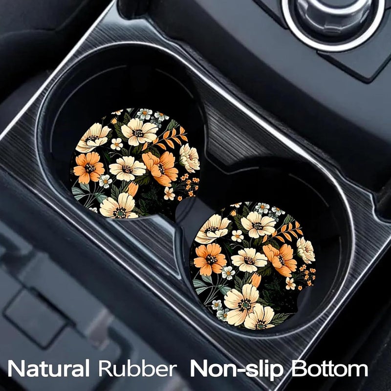 Ldntly Car Coasters for Cup Holders,2 Pack Flowers Car Coasters,2.75" Universal Size Anti Slip Rubber Mat,Automotive Cup Holder Decal Decor Accessories,Rubber Car Cup Mat for Women,Men,Mom - Image 2