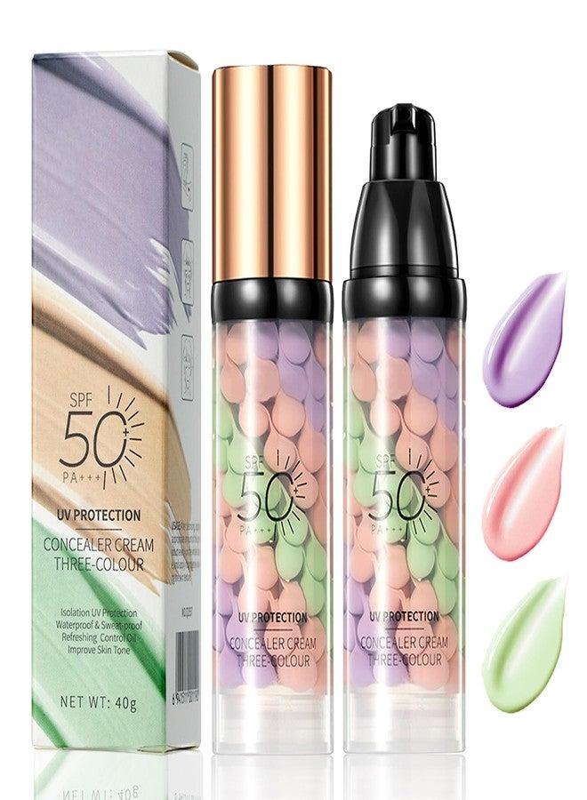 LuckNest 3 In 1Primer for Face Before Makeup, 2 Packs Sunscreen Isolation Cream SPF 50 PA+, One Step Color Corector Primer Facial Serum, Even Skin Tone Oil Control & Moisturizing Radiance Skin - Image 1