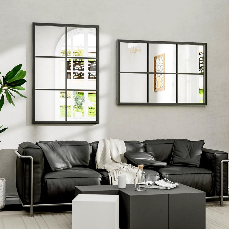 Dewfig Rectangle Wall Mirror, Window Mirror Wall Mounted, 24"x36"in Window Pane Mirrors, Large Black Mirrors for Hanging or Leaning Against Wall Bedroom Vanity Living Room Fireplace Entryway,Black - Image 4