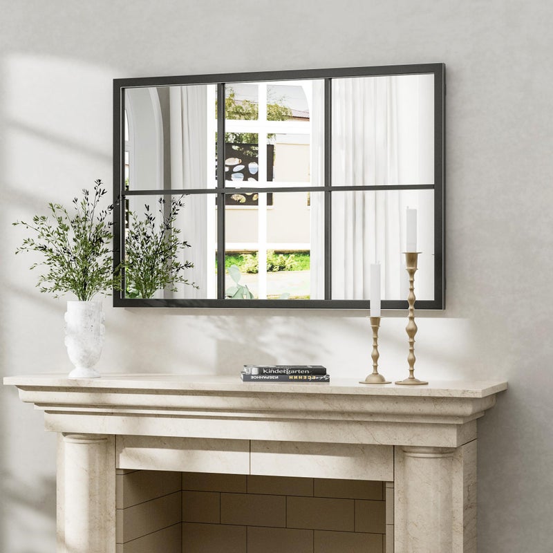 Dewfig Rectangle Wall Mirror, Window Mirror Wall Mounted, 24"x36"in Window Pane Mirrors, Large Black Mirrors for Hanging or Leaning Against Wall Bedroom Vanity Living Room Fireplace Entryway,Black - Image 3