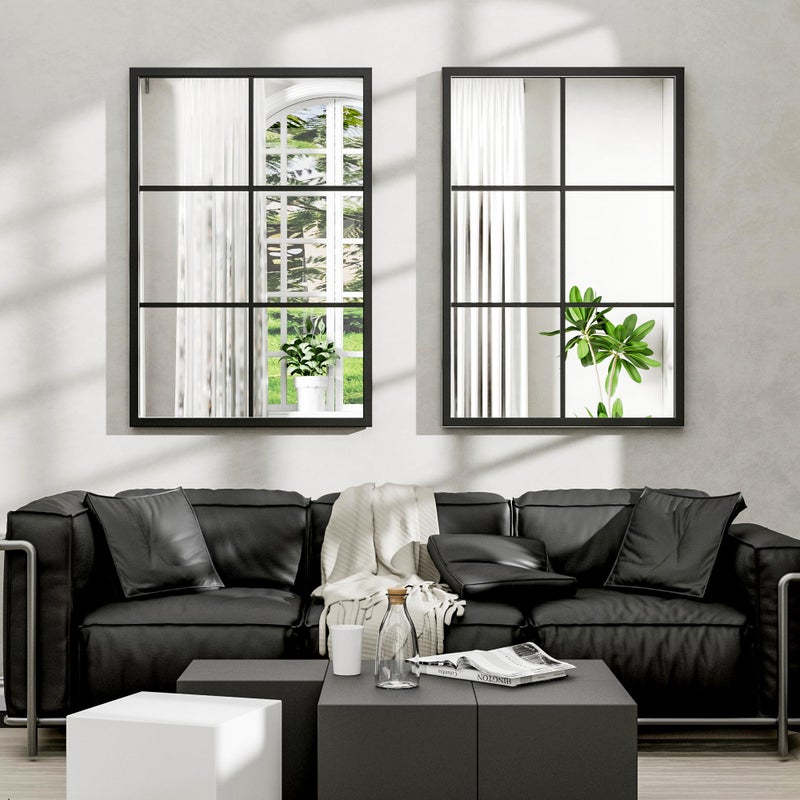 Dewfig Rectangle Wall Mirror, Window Mirror Wall Mounted, 24"x36"in Window Pane Mirrors, Large Black Mirrors for Hanging or Leaning Against Wall Bedroom Vanity Living Room Fireplace Entryway,Black - Image 2