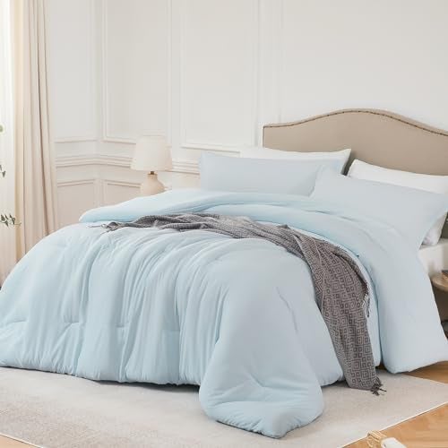 Quataly Queen Comforter Sets SkyBlue,3PCS Soft Lightweight Breathable Bedding Comforter Sets for All Season, Queen Size(90''×90'' Comforter & 2 Pillowcases) - Image 1