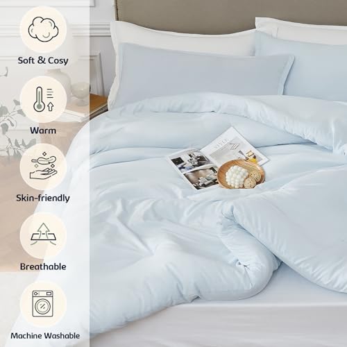 Quataly Queen Comforter Sets SkyBlue,3PCS Soft Lightweight Breathable Bedding Comforter Sets for All Season, Queen Size(90''×90'' Comforter & 2 Pillowcases) - Image 4