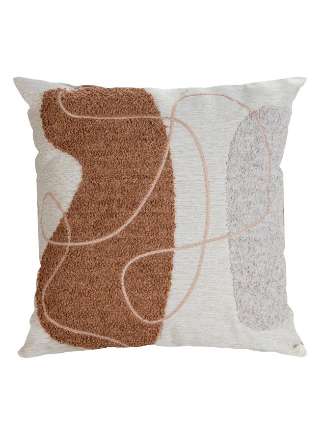 Belchior Concept Lines Embroidery Square Decorative Cushion Linen and Soft Brown 50 x 50 cm 472565 - Image 1