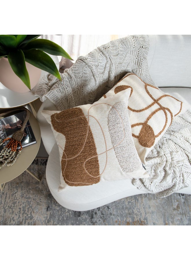 Belchior Concept Lines Embroidery Square Decorative Cushion Linen and Soft Brown 50 x 50 cm 472565 - Image 4