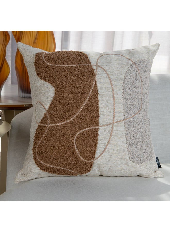 Belchior Concept Lines Embroidery Square Decorative Cushion Linen and Soft Brown 50 x 50 cm 472565 - Image 2