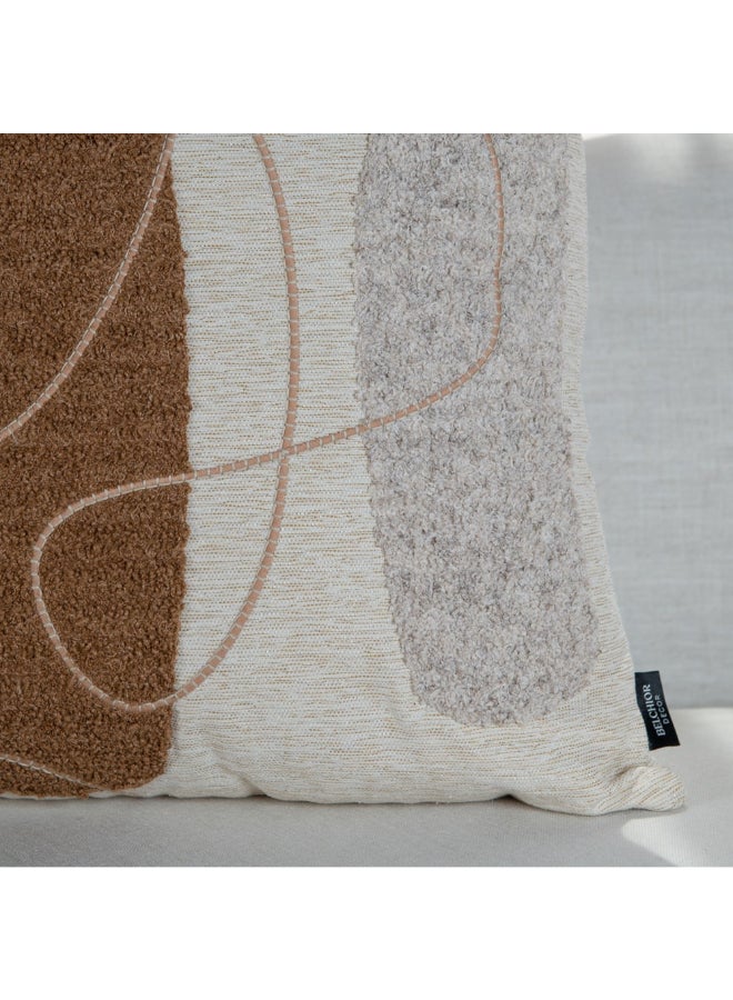 Belchior Concept Lines Embroidery Square Decorative Cushion Linen and Soft Brown 50 x 50 cm 472565 - Image 3