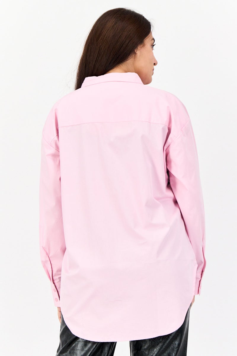 Fleischer Studios Women Spread Collar Long Sleeve Graphic Print Casual Shirt, Pink - Image 4