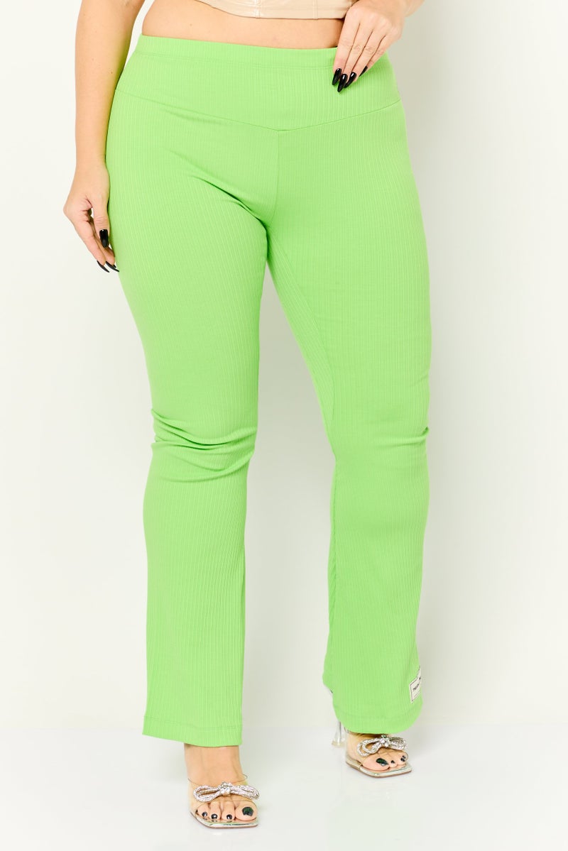 The Giving Movement Women Regular Fit Embroidered Logo Wide Leg Pants, Lime Green  - Image 1