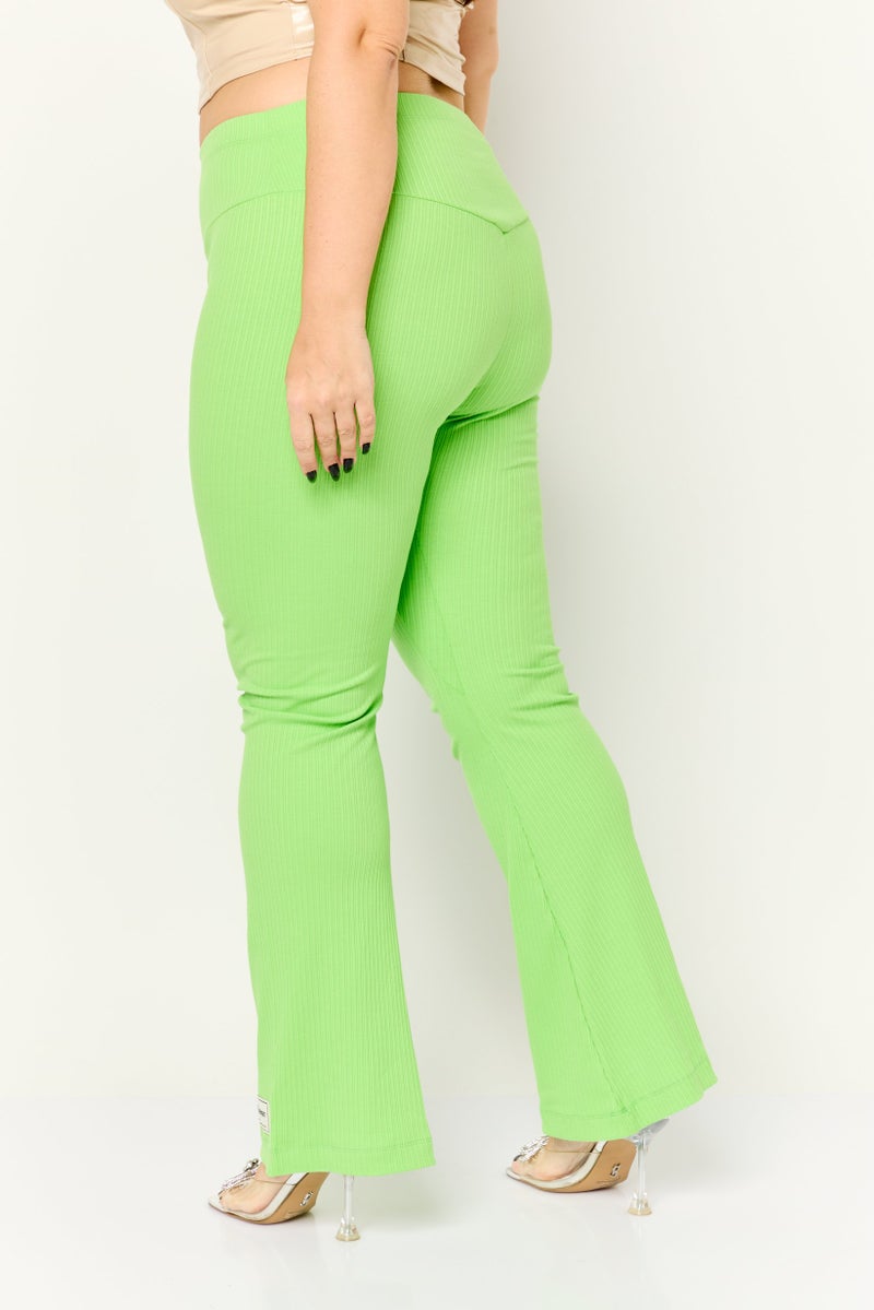 The Giving Movement Women Regular Fit Embroidered Logo Wide Leg Pants, Lime Green  - Image 3