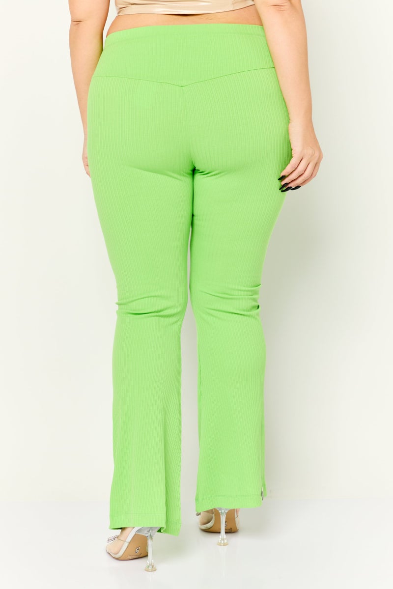 The Giving Movement Women Regular Fit Embroidered Logo Wide Leg Pants, Lime Green  - Image 2